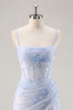 Load image into Gallery viewer, Floral Light Blue Tight Ruched Short Corset Homecoming Dress
