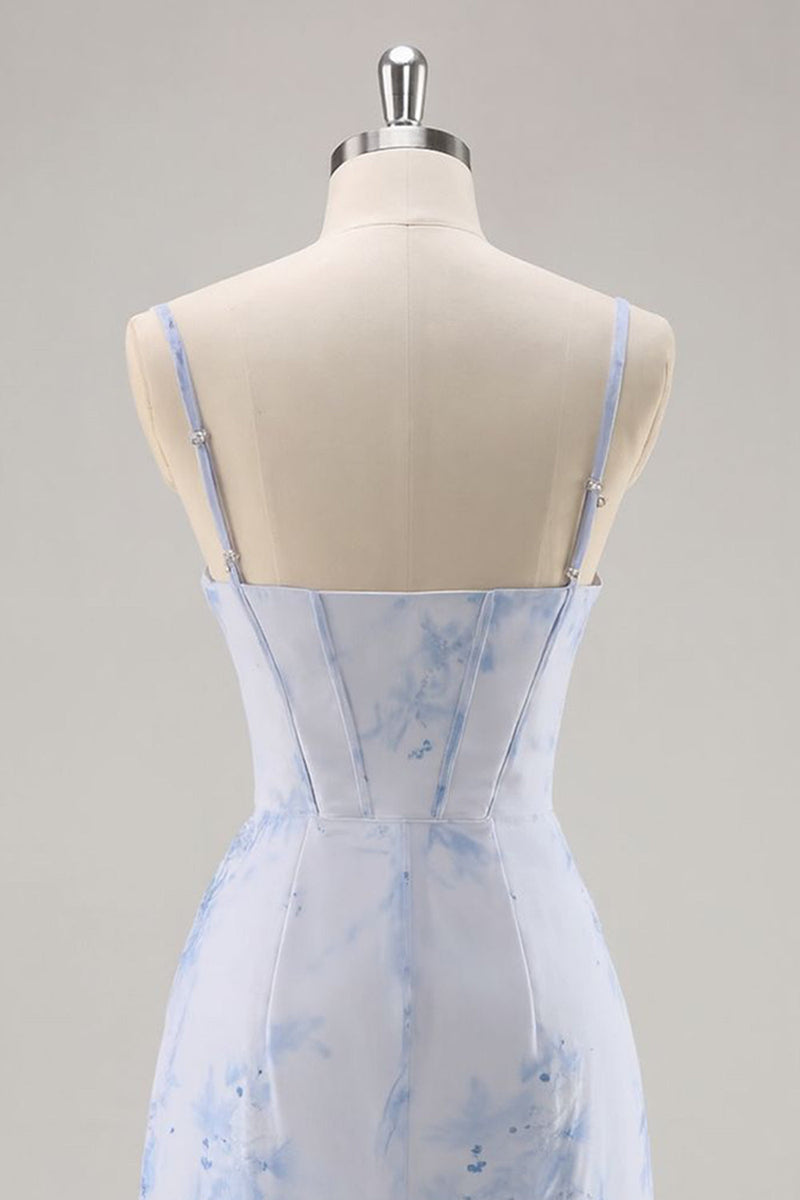 Load image into Gallery viewer, Floral Light Blue Tight Ruched Short Corset Homecoming Dress