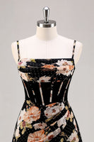 Load image into Gallery viewer, Sparkly  Floral Black A Line Short Corset Homecoming Dress with Beading