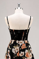 Load image into Gallery viewer, Sparkly  Floral Black A Line Short Corset Homecoming Dress with Beading