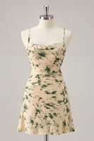 Load image into Gallery viewer, Floral Champagne Chiffon Ruched Ruffled Short Homecoming Dress