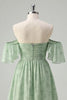 Load image into Gallery viewer, Floral Sage Green Off the Shoulder Short Homecoming Dress with Ruffles