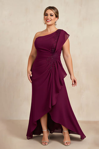 Burgundy Sheath Chiffon Plus Size Long Mother of the Bride Dress with Beading