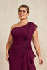 Load image into Gallery viewer, Burgundy Sheath Chiffon Plus Size Long Mother of the Bride Dress with Beading