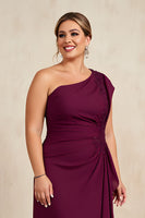 Load image into Gallery viewer, Burgundy Sheath Chiffon Plus Size Long Mother of the Bride Dress with Beading