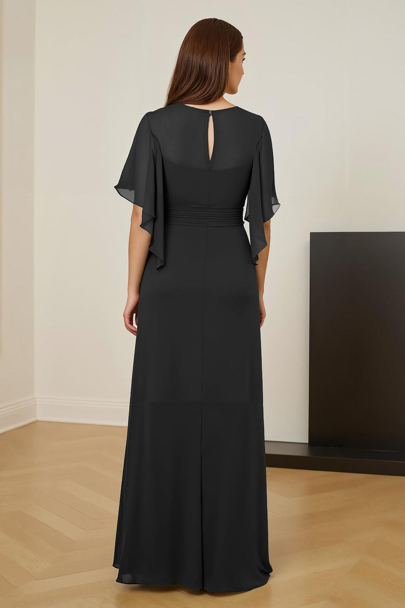Load image into Gallery viewer, Dark Green Chiffon Sheath Ruched Long Mother of the Bride Dress with Ruffles