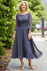 Load image into Gallery viewer, Steel Grey Chiffon A Line Boat Neck Long Mother of the Bride Dress with Sleeves