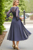 Load image into Gallery viewer, Steel Grey Chiffon A Line Boat Neck Long Mother of the Bride Dress with Sleeves