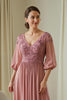 Load image into Gallery viewer, Dusty Rose Appliqued Chiffon Long Mother of the Bride Dress with Sleeves