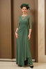 Load image into Gallery viewer, Dark Green Chiffon Sheath Ruched Long Mother of the Bride Dress with Sleeves