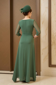 Dark Green Chiffon Sheath Ruched Long Mother of the Bride Dress with Sleeves