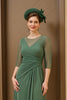 Load image into Gallery viewer, Dark Green Chiffon Sheath Ruched Long Mother of the Bride Dress with Sleeves
