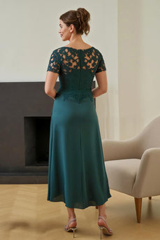 Pine Chiffon Ruched V-Neck Long Mother of the Bride Dress with Slit