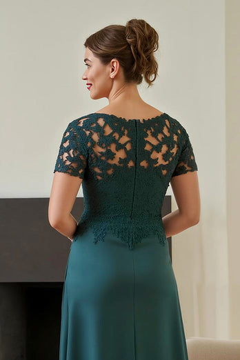 Pine Chiffon Ruched V-Neck Long Mother of the Bride Dress with Slit