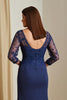 Load image into Gallery viewer, Navy Satin Mermaid Illusion Boat Neck Long Mother of the Bride Dress with Slit