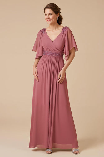 Desert Rose Chiffon A Line Long Mother of the Bride Dress with Appliques
