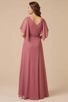 Desert Rose Chiffon A Line Long Mother of the Bride Dress with Appliques
