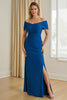 Load image into Gallery viewer, Blue Sheath Off The Shoulder Long Mother of the Bride Dress with Slit