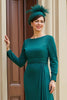 Load image into Gallery viewer, Dark Green Chiffon Sheath Long Sleeves Mother of the Bride Dress with Ruffles