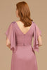 Load image into Gallery viewer, Grape Chiffon V-Neck Appliqued Long Mother of the Bride Dress with Ruffles