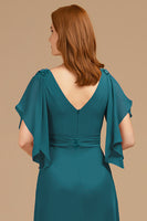 Load image into Gallery viewer, Grape Chiffon V-Neck Appliqued Long Mother of the Bride Dress with Ruffles