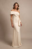 Load image into Gallery viewer, Apricot Satin Mermaid Ruched Long Mother of the Bride Dress with Ruffles