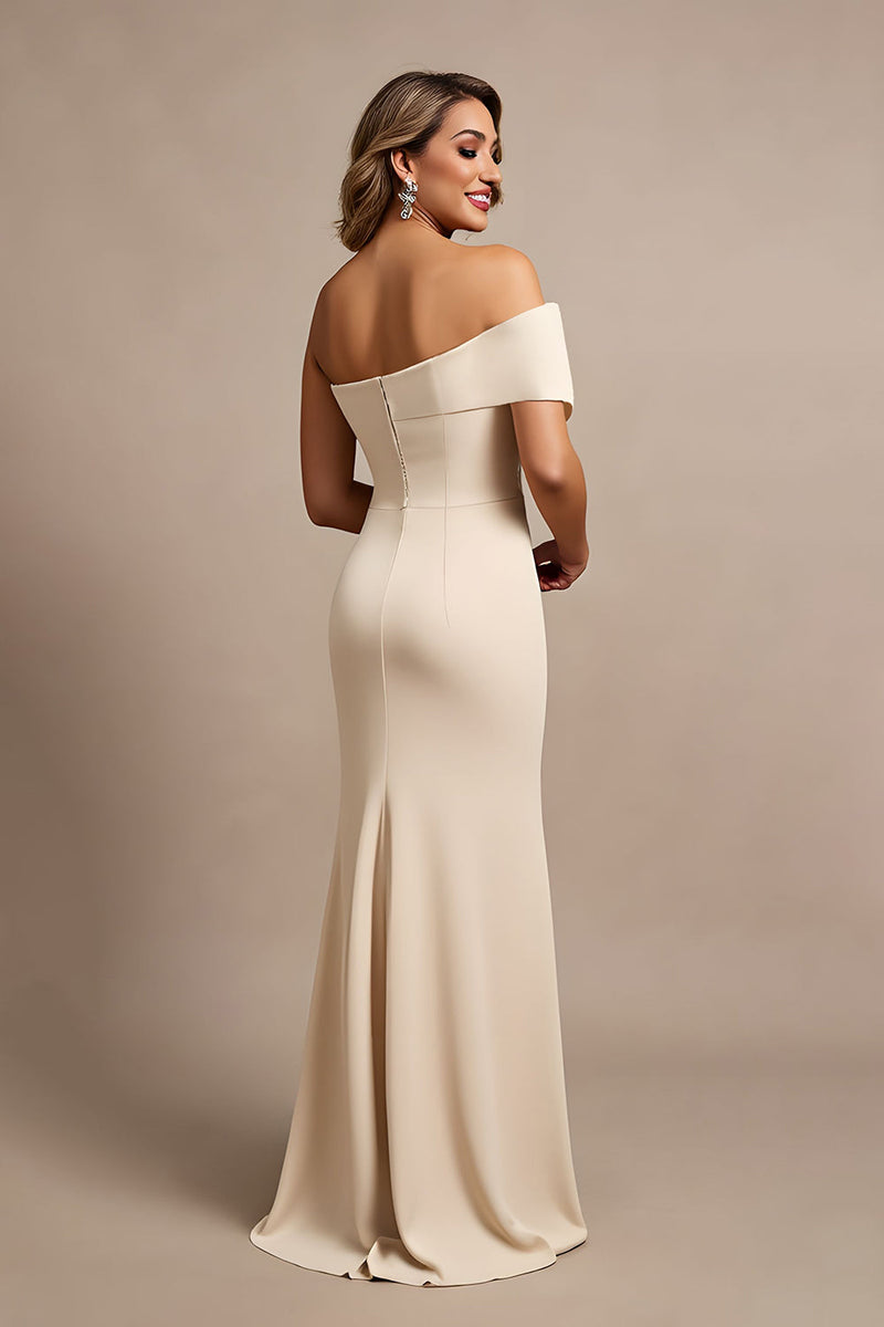 Load image into Gallery viewer, Apricot Satin Mermaid Ruched Long Mother of the Bride Dress with Ruffles