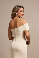 Load image into Gallery viewer, Apricot Satin Mermaid Ruched Long Mother of the Bride Dress with Ruffles