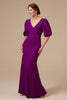 Load image into Gallery viewer, Grape Satin Mermaid V-Neck Long Mother of the Bride Dress with Sleeves