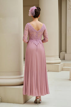 Dusty Rose A Line Appliqued Long Mother of the Bride Dress with Sleeves