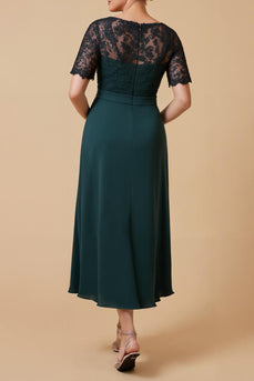 Pine Chiffon A Line V-Neck Long Mother of the Bride Dress with Sleeves