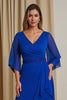 Load image into Gallery viewer, Royal Blue V-Neck A Line Asymmetrical Mother of the Bride Dress with Sleeves