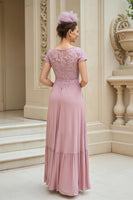 Load image into Gallery viewer, Dusty Rose Chiffon A Line V-Neck Long Mother of the Bride Dress with Lace
