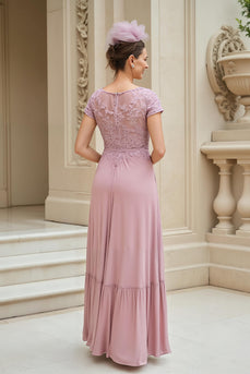 Dusty Rose Chiffon A Line V-Neck Long Mother of the Bride Dress with Lace