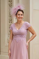Load image into Gallery viewer, Dusty Rose Chiffon A Line V-Neck Long Mother of the Bride Dress with Lace