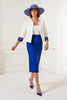 Load image into Gallery viewer, Royal Blue 2 Piece Bodycon Satin Midi Mother of the Bride Dress with Lace