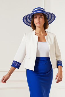 Royal Blue 2 Piece Bodycon Satin Midi Mother of the Bride Dress with Lace