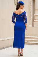 Load image into Gallery viewer, Royal Blue Sheath Ruched Midi Mother of the Bride Dress with Sleeves