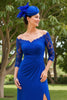 Load image into Gallery viewer, Royal Blue Sheath Ruched Midi Mother of the Bride Dress with Sleeves