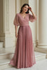 Load image into Gallery viewer, Dusty Rose Chiffon Pleated Long Mother of the Bride Dress with Sleeves