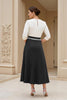 Load image into Gallery viewer, Black A Line Chiffon Boat Neck Midi Mother of the Bride Dress with Beading