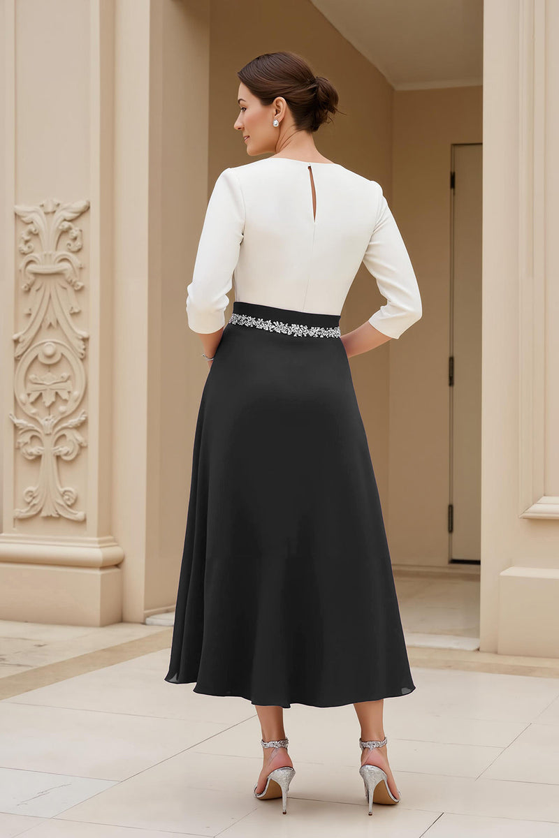Load image into Gallery viewer, Black A Line Chiffon Boat Neck Midi Mother of the Bride Dress with Beading
