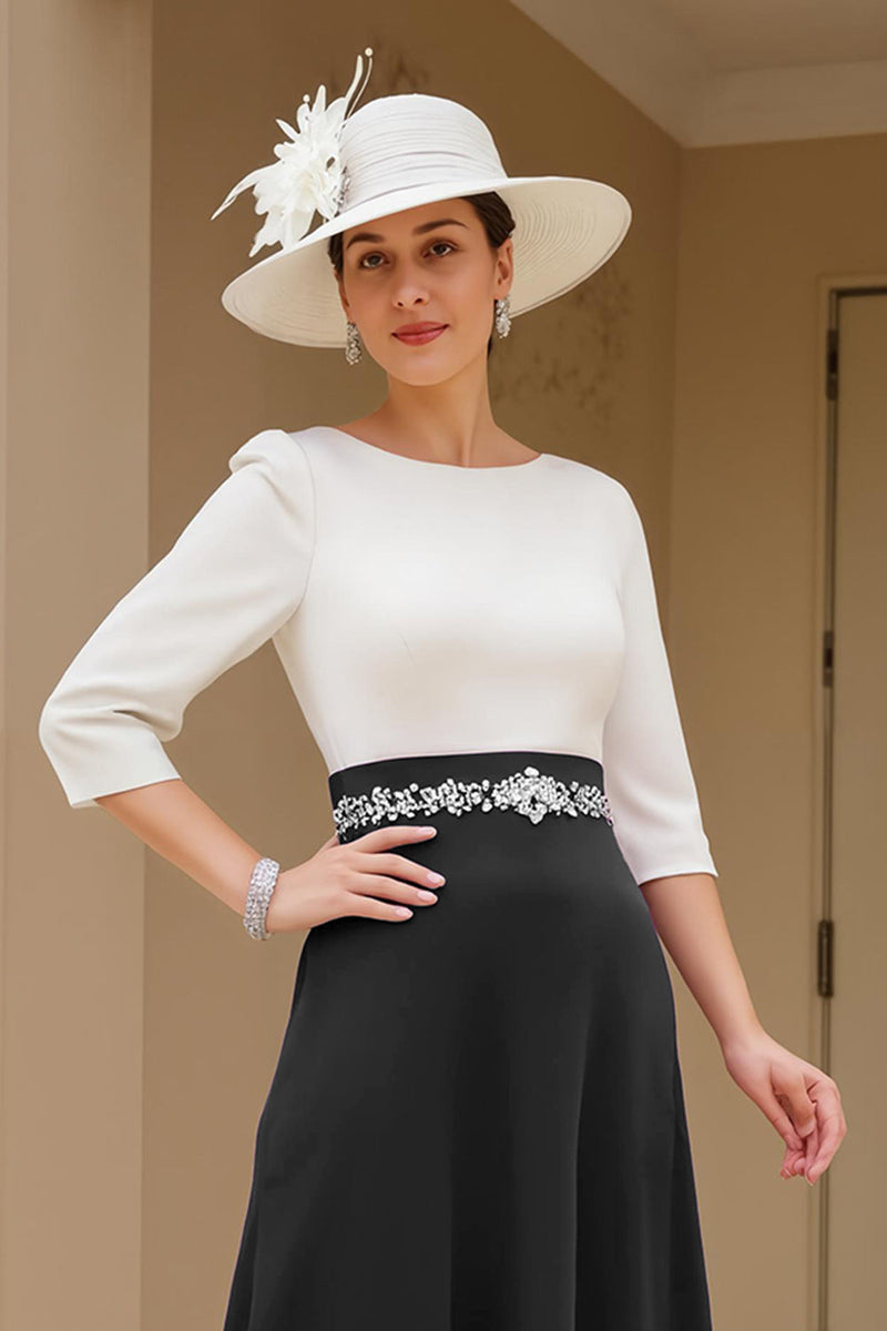 Load image into Gallery viewer, Black A Line Chiffon Boat Neck Midi Mother of the Bride Dress with Beading