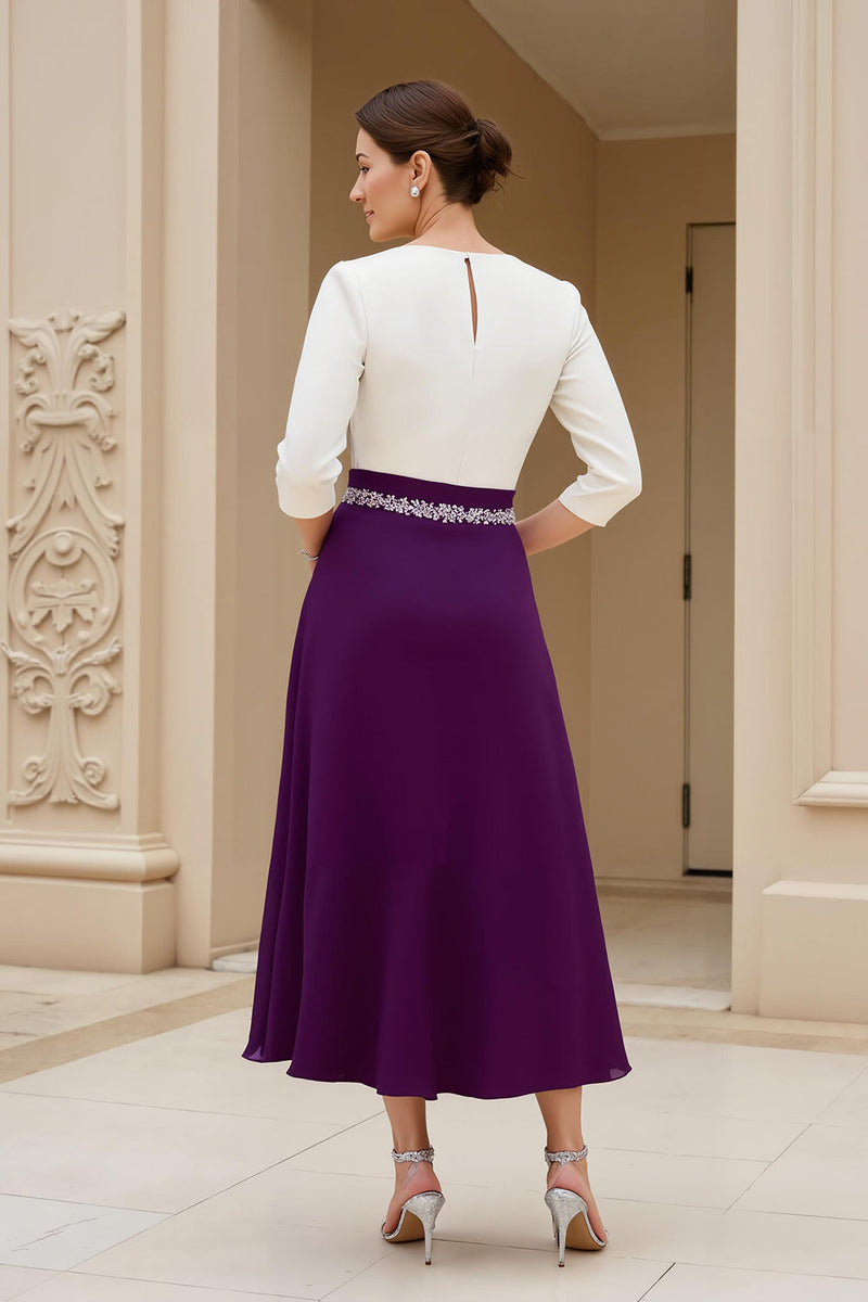 Load image into Gallery viewer, Black A Line Chiffon Boat Neck Midi Mother of the Bride Dress with Beading