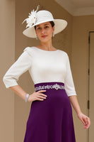 Load image into Gallery viewer, Black A Line Chiffon Boat Neck Midi Mother of the Bride Dress with Beading