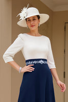 Load image into Gallery viewer, Black A Line Chiffon Boat Neck Midi Mother of the Bride Dress with Beading