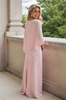 Load image into Gallery viewer, Candy Pink Sheath Round Neck Long Mother of the Bride Dress with Sleeves