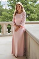 Load image into Gallery viewer, Candy Pink Sheath Round Neck Long Mother of the Bride Dress with Sleeves