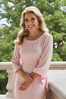 Load image into Gallery viewer, Candy Pink Sheath Round Neck Long Mother of the Bride Dress with Sleeves