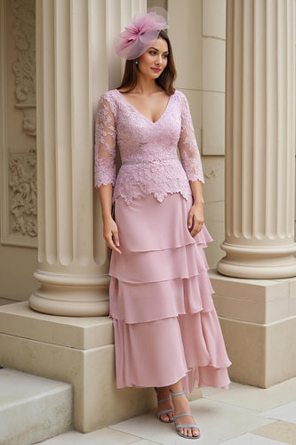 Blush Appliqued Chiffon Long Mother of the Bride Dress with Sleeves